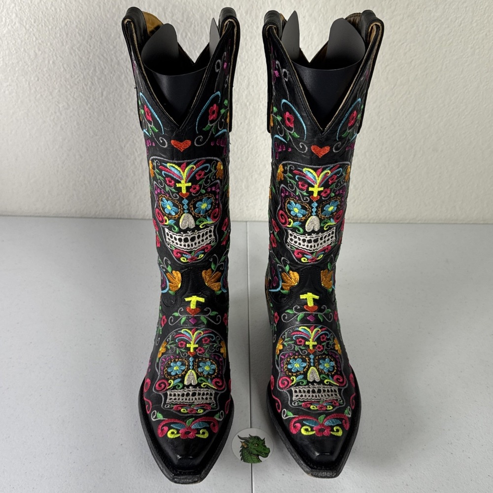 Old Gringo Black Sugar Skull Western Cowboy Boots Size 5.5 Dia De Los Muertos